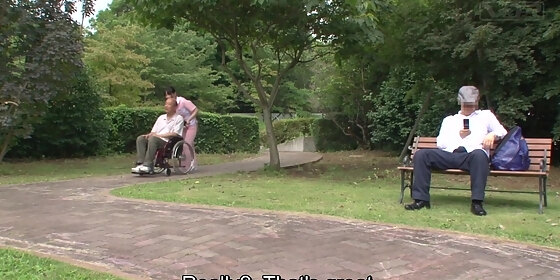 subtitled bizarre japanese half naked caregiver outdoors