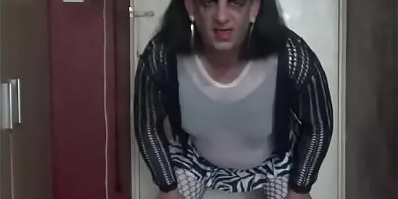 sissy crossdress is back doing what you like him doing the most of swallowing his own piss