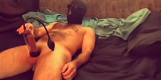 he uses a cock pump then fucks my tits and busts his nuts in my mouth