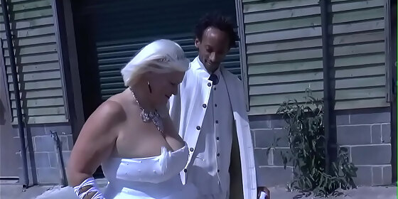 busty granny bride rides black dick