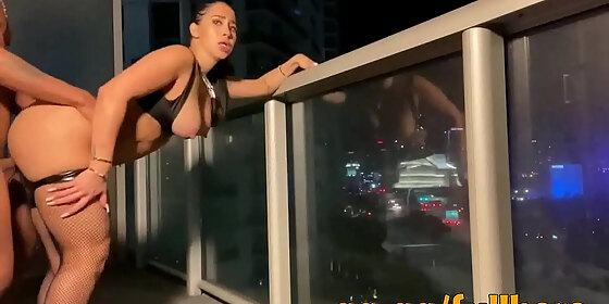 latin babe in stockings was fucked on the hotel balcony