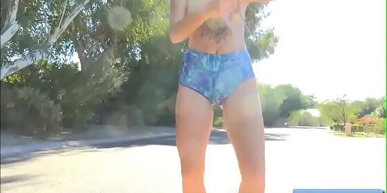 young blonde amateur girl arya running naked in the street and finger herself outdoors