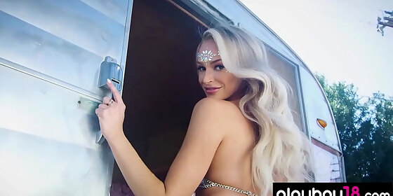 petite small titted blonde belly dancer emma hix in a trailer