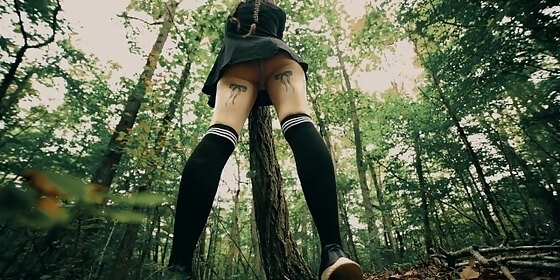 girl tied to tree pee desperation wetting panties upskirt