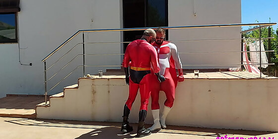 omniman and mr incredible meet up and fuck outdoors