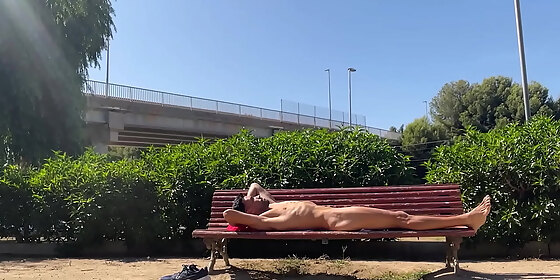 fully naked on the park bench at broad daylight