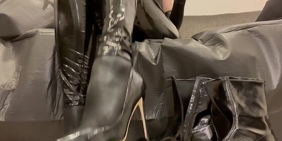 shiny pvc and latex heels and boots touching and rubbing with sounds
