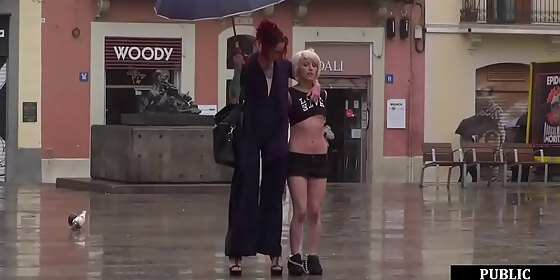 public slut humiliated on the street by her strict domina