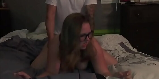 chubby redhead with glasses gets loud pounding during tinder hookup