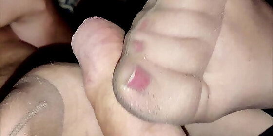 homemade footjob with my favourite nylon socks