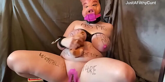 fat filthy fuckpig hogtied udders oinking pissing