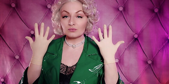 asmr latex gloves and green pvc coat arya grander sexy sfw video by hot milf