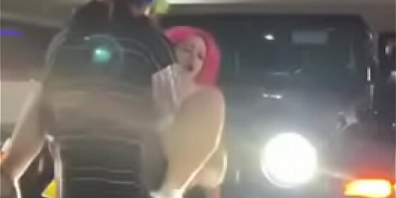 pink hair whore gets pounded on jeep