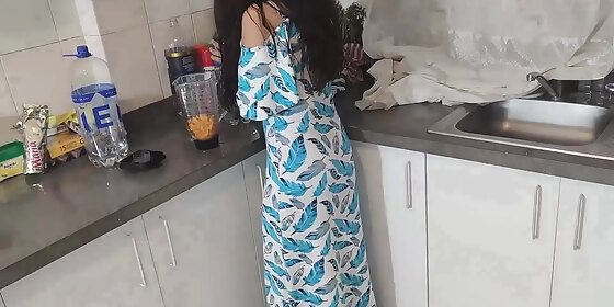 my beautiful stepdaughter in blue dress cooking is my sex slave when her is not at home