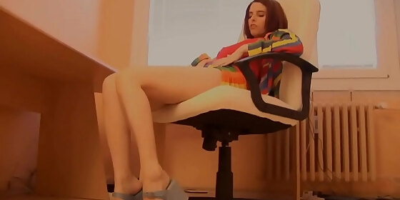 beautifully masturbating in my attractive clothes on a chair