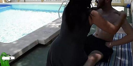 a sadomasochism at the pool concludes in food dong and spunk in her face