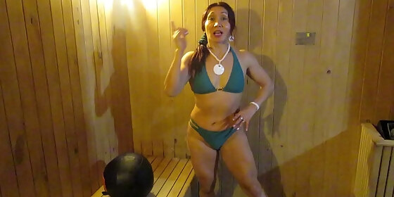the goddess milf trains with a rich ball in the sauna