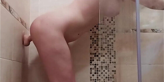 juicy redhead sucks and masturbates to crazy orgasm with dildo in the bathroom