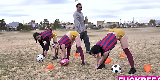 soccer teens thank their much older coach as a team by sucking and fucking him