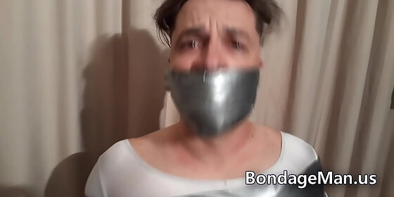ronny in bondage tapeggaged in lycra preview