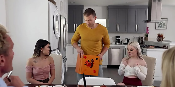 thanksgiving stepbro is thankful for his penis and his stepsisters haley spades and lulu chu too