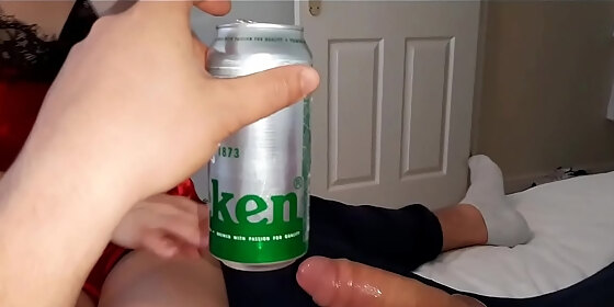 his neighbor drinks beer and at the same time sucks his cock deep and spit it out