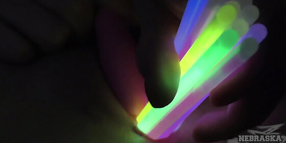 opening up teen pussy with glowsticks