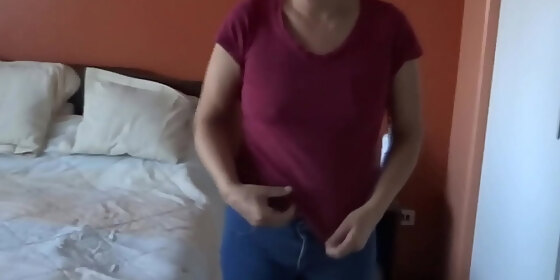 first time stepmom masturbates in front of her stepson and asks him to jerk off and cum on her tits